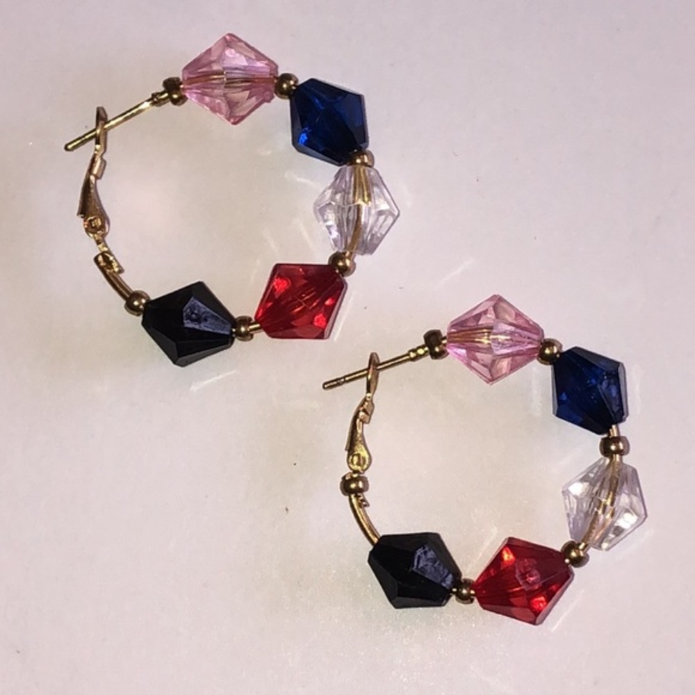 Multicolor Beaded Gold Tone Boho Hoop Earrings